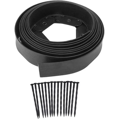Kit de bordure de paysage, bordure de pelouse comprenant 15 pointes, bordure de jardin en PE pour aménagement paysager et fleurs 5cmx5cmx5m noir