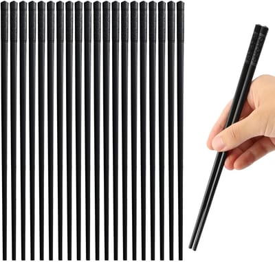 Dailygoods - 10 Paar Eetstokjes Set van Glasvezel - Vaatwasmachinebestendig, Zwart