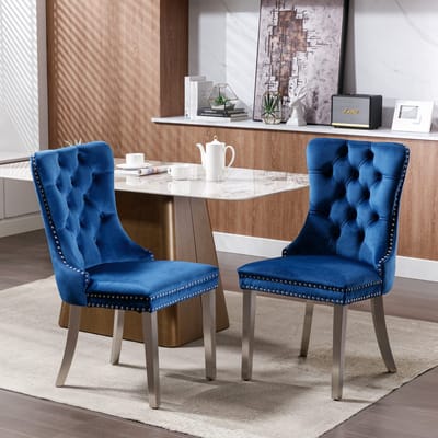 Eetkamerstoel - Set van 2 - Velvet - Eetkamerstoelen - Eettafelstoel - Keukenstoel - Modern Design - Blauw