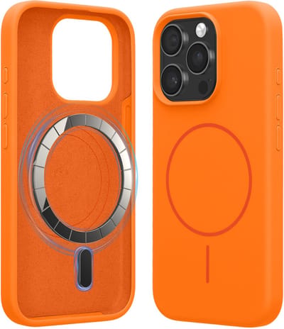 kwmobile Telefoonhoesje voor Apple iPhone 15 Pro - Hoes met siliconen randen en magnetische achterkant compatibel met MagSafe, in fruitig oranje