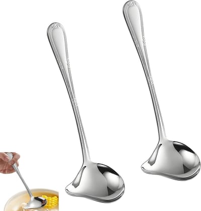 Set van 2 roestvrijstalen sauslepels van 20,5 cm met schenktuit voor soep, jus en dressings, ideaal voor de keuken