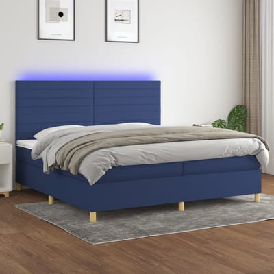 vidaXL - Boxspring - met - matras - en - LED - stof - blauw - 200x200 - cm