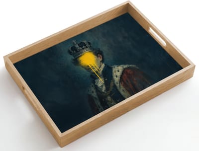 Dienblad hout 50x35 cm - Schootdienblad - Koning - Portret - Druipende gele verf - Borrelplank rechthoek - Plateau dienbladen