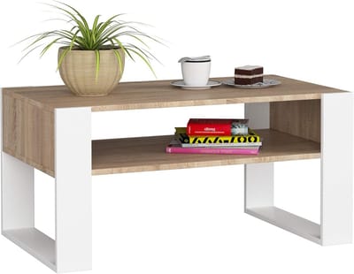 Minimalistische Houten Salontafel met Legplank voor Woonkamer en Slaapkamer - 92 x 45 x 53 cm