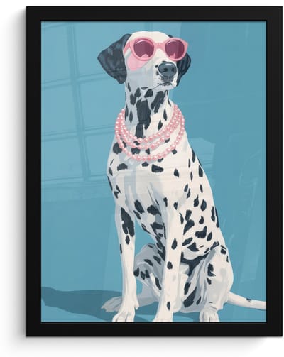 Poster in lijst - Fotolijst 30x40 cm - Posters - Dalmatiër - Zonnebril - Blauw - Posterlijst zwart - Decoratie - Wanddecoratie woonkamer - Muurdecoratie slaapkamer