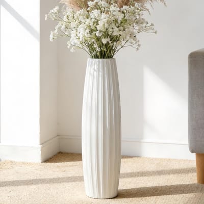 Dailygoods- Keramische Vaas 71 cm Hoog - Bloemenvazen voor Binnen - Decoratieve Vaas - Eenvoudig Design - Glanzend Oppervlak - Schokbestendig Verpakt - Bloemenvase