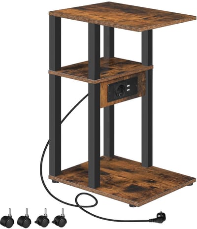 Dailygoods - C-vormige Bijzettafel met Laadstation en Wielen