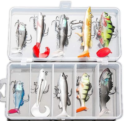 Zacht Vissersaas Set voor Zoetwatervissen: Forel, Baars en Zalm met Spinning Aas en Opbergdoos (10 Stuks)