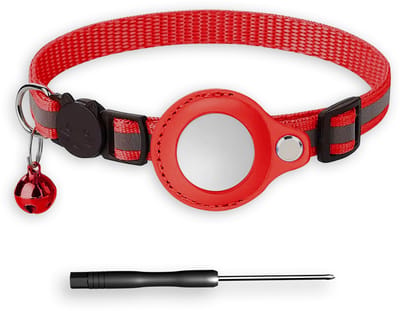 BTH Halsband Kat - Kattenhalsband Rood 18–32 cm - Geschikt Voor Apple Airtag - Kattenbandje - Veiligheidssluiting