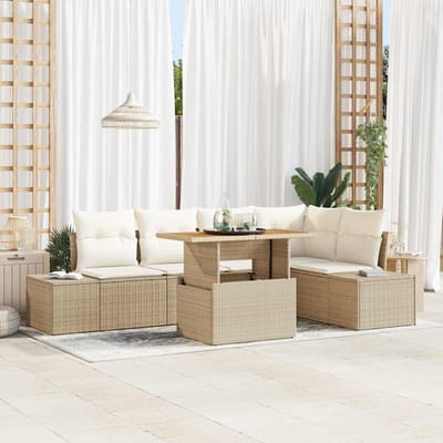 vidaXL - Tuin - Eettafel - Set - met - kussen - 6 - pcs - Beige - en - Crème
