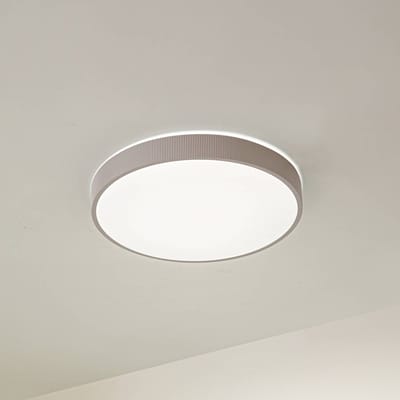 Lindby - LED plafondlamp- met dimmer - 1licht - Kunststof, metaal - H: 8 cm - wit, taupe - Inclusief lichtbron