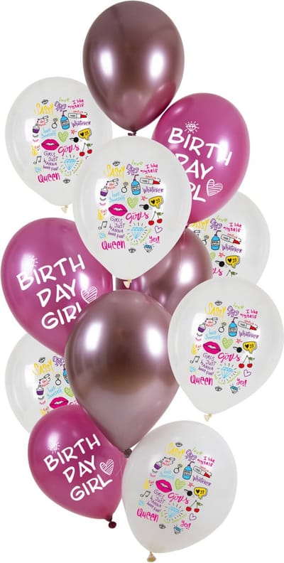 Folat - Ballonnen birthday girly (12 stuks - 33 cm)