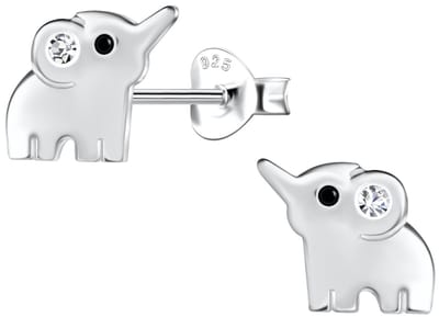 Joy|S - Zilveren olifant oorbellen - 9 x 7 mm - kristal - oorknoppen - kinderoorbellen