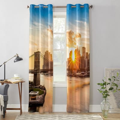 Stadszonsondergang Brug Schemering Gebouw Raam Gordijn Slaapkamer Woonkamer Raam Gordijnen Keukendecoratie Jaloezieën Gordijn 135W x 60H(cm) x1 brown
