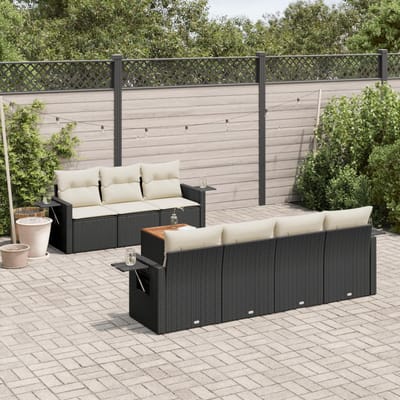 vidaXL - 8-delige - Loungeset - met - kussens - poly - rattan - zwart