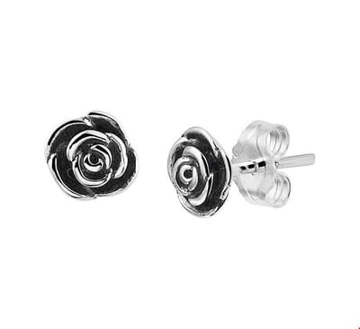 BJ 1101536 oorstekers 925 zilver roos verouderde look (oxidized)