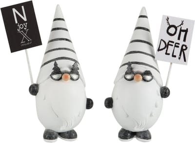 J-Line kerstfiguur Kerstman Plakkaat - polyresin - zwart/wit - small - 2 stuks