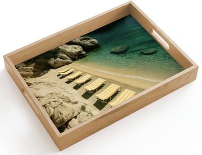 Dienblad hout 40x30 cm - Schootdienblad - Strandbedden - Zee - Stenen - Baai - Borrelplank rechthoek - Plateau dienbladen
