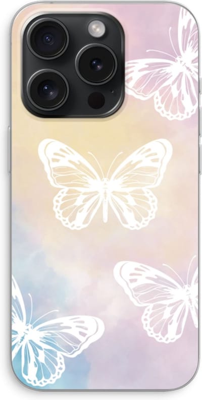 Case Company® - Hoesje geschikt voor iPhone 15 Pro hoesje - White butterfly - Soft Cover Telefoonhoesje - Bescherming aan alle Kanten en Schermrand