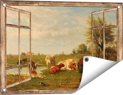 Gards Tuinposter Doorkijk Koeien in de Weide - Gerard Bilders - 60x40 cm - Tuindoek - Tuindecoratie - Wanddecoratie buiten - Tuinschilderij