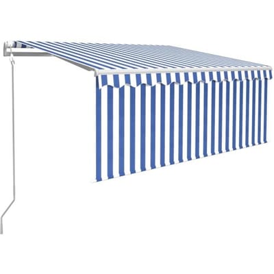 vidaXL - Luifel - met - rolgordijn, - LED - en - windsensor - 3,5x2,5 - m - blauw - en - wit
