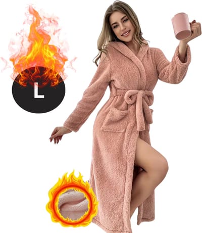 Bovista Badjas Dames - Fleece - Katoen - Badstof - Sauna - Hamam - Wafel - Bathrobe - Duster - Ochtendjas - Kimono - Perzik L