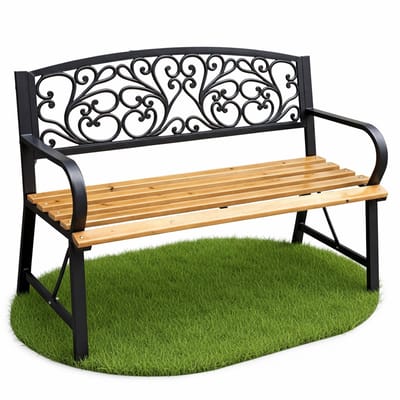 Tuinbank NERINA / Buitenbank / Metaal en Hout / Zwart - Hout / Maximale Belasting 260 kg / 118 x 87 x 51,5 cm