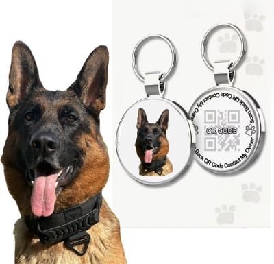 RVS HONDENPENNING MET QR CODE | DOGTAG QR CODE | DOGTAG QR CODE EN FOTO | RONDE DRAAIBARE HONDENPENNING RVS | PETSHOP SEVEN