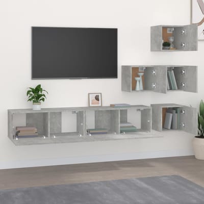 vidaXL - Tv-wandmeubel - bewerkt - hout - betongrijs