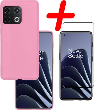 Hoesje Met Screenprotector - Geschikt voor OnePlus 10 Pro - Sterk & Shockproof - Back Cover - Siliconen Case - Telefoon Hoes - Lichtroze