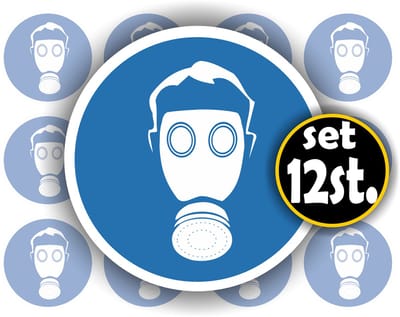 Jerma - Ademhalingsbescherming - Gasmasker - Sticker - set 12 st - Ø 4.5 cm - Weerbestendig - Zelfklevend