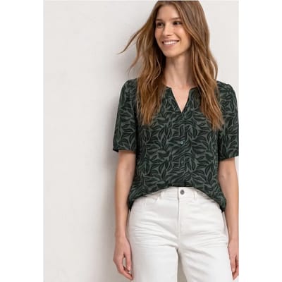 Blouse met korte mouwen, gespleten hals en knopen
