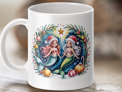 Mok Kerst Zeemeerminnen, Kerstmis Mok, Feestdagen Geschenk Mok, Kerst Cadeau Idee, Feestdagen Koffie Mok, Winter Mok, Kerst Decor