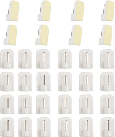 Pack of 30 Adhesive Hooks for Curtain Rods, White, Self-Adhesive for Bathroom, Kitchen, 30 Pieces - ShopVlot