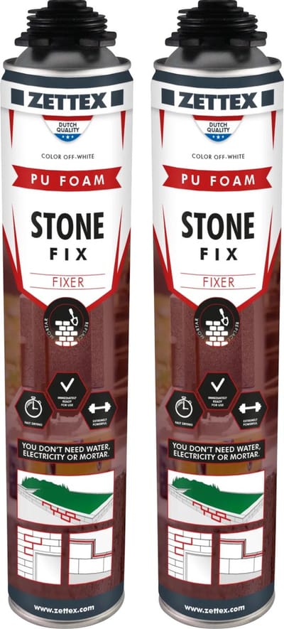 Stonefix Steenlijm - PU Blokkenlijm voor Stapelblokken - 2x 750 ml - Binnen & Buiten - Extra sterk - Beige