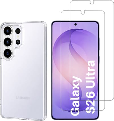 Hoesje Ultraslank geschikt voor Samsung Galaxy S26 Ultra backcover siliconen Transparant en 2 stuks Screenprotector Gehard Glas