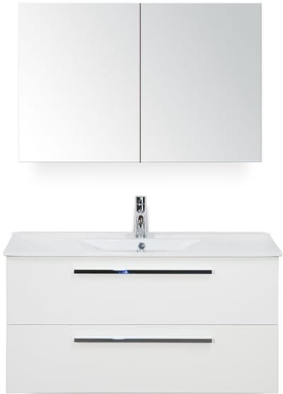Seville Badmeubelset 100 cm - Wit Hoogglans - Keramische Wastafel Wit Enjoy met Spiegelkast