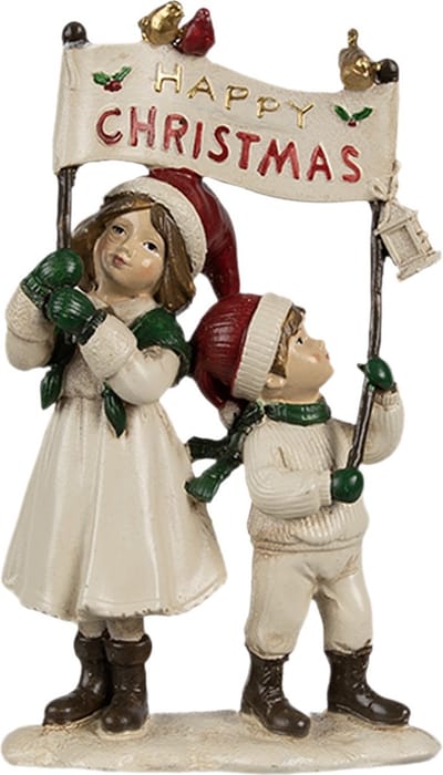 Clayre & Eef Decoratie Beeld Kinderen 8x4x13 cm Wit Rood Polyresin