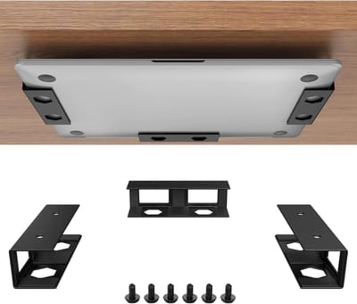Laptop Houder Onder Bureau, Metalen Beugel met Siliconen Anti-Kras Pads, Verborgen Opbergrek voor Toetsenbord, Tablet, Docking Station, 3 Stuks, Zwart