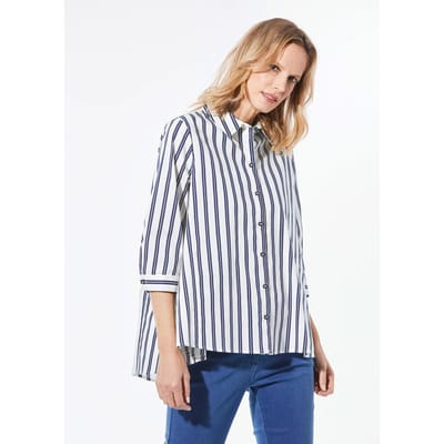Blouse - wit / marine / gestr. - Gr. 38 van Goldner Fashion