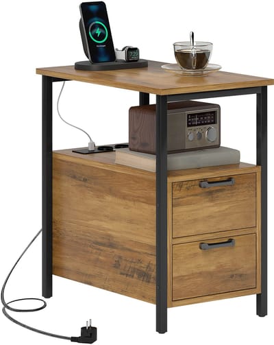 HOMCOM-Bijzettafel-55x35x58,5cm-Spaanplaat-Natuurlijk hout