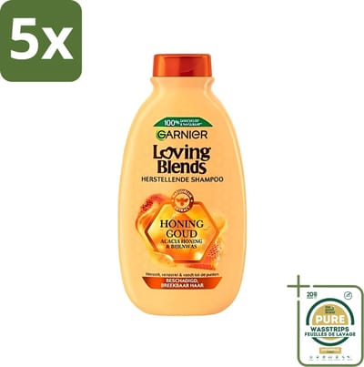 5 x Garnier - Loving Blends - Shampoo - Honing Goud - Beschadigd & Breekbaar Haar - 300 ml - Grootverpakking - Beschadigd Haar - Breekbaar Haar - Honing Shampoo - Haar Herstellen - Haar Beschermen