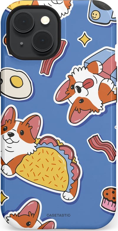 Casetastic Hoesje Geschikt voor Apple iPhone 15 Magsafe - Stijlvolle Beschermende Duo-layer Case - Corgi en Snacks