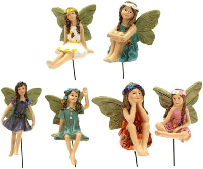 Miniatuur Bloemfee Decoraties - Tuinornamenten Sprookjesfiguren - Tuin Decoreren - Realistische Vorm - 6 stuks - Kleurrijk