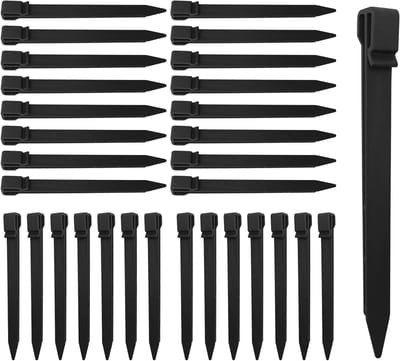 Allecto - Kunststof grondpalen - Landschapsrandpalen - 24,9 cm - Tentharingen - Camping - Spikes - Buitenrand - Terrasplanken - Tuingazon - Irrigatie - Druppelsteunpalen - Zwarte palen set van 22 stuks
