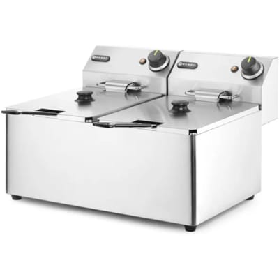 HENDI Dubbele friteuse – 2x8x L – roestvrij staal – 7000W – koude zone – uitneembare vetpan