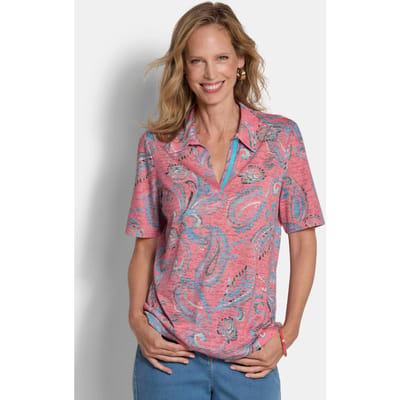 Etskantshirt met polokraag - koraalrood / gedess. - Gr. 19 van Goldner Fashion