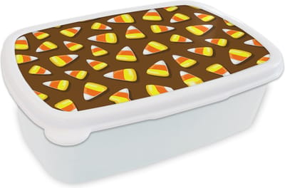 Broodtrommel Wit - Lunchbox - Brooddoos - Eten - Patroon - Snoep - 18x12x6 cm - Volwassenen