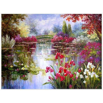 Peinture diamant thème eau de lac, broderie de fleurs, mosaïque de paysage, image en strass, à faire soi-même 20X30CM gray