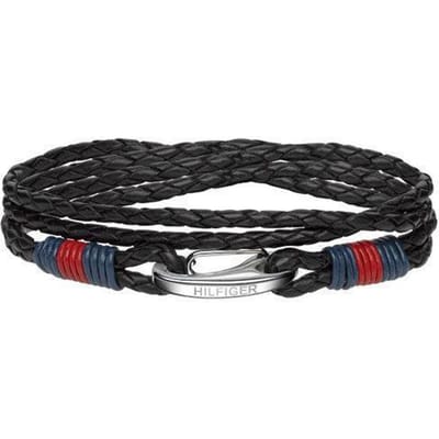 Tommy Hilfiger Armband - Zwart - Leer - diameter: 41 cm